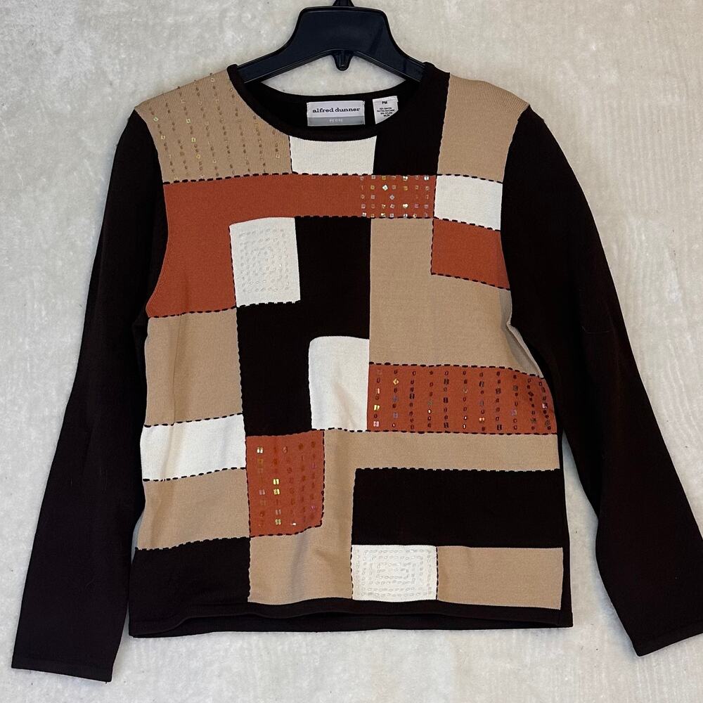 Alfred Dunner Petite Medium Patchwork Sweater Top… - image 1